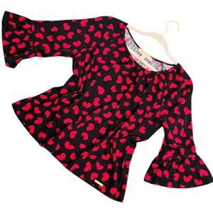 MICHAEL KORS Red Hearts and Bell Sleeves Black Top Size Medium